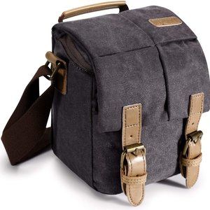 S-ZONE Vintage Waterproof Canvas Leather Trim DSLR